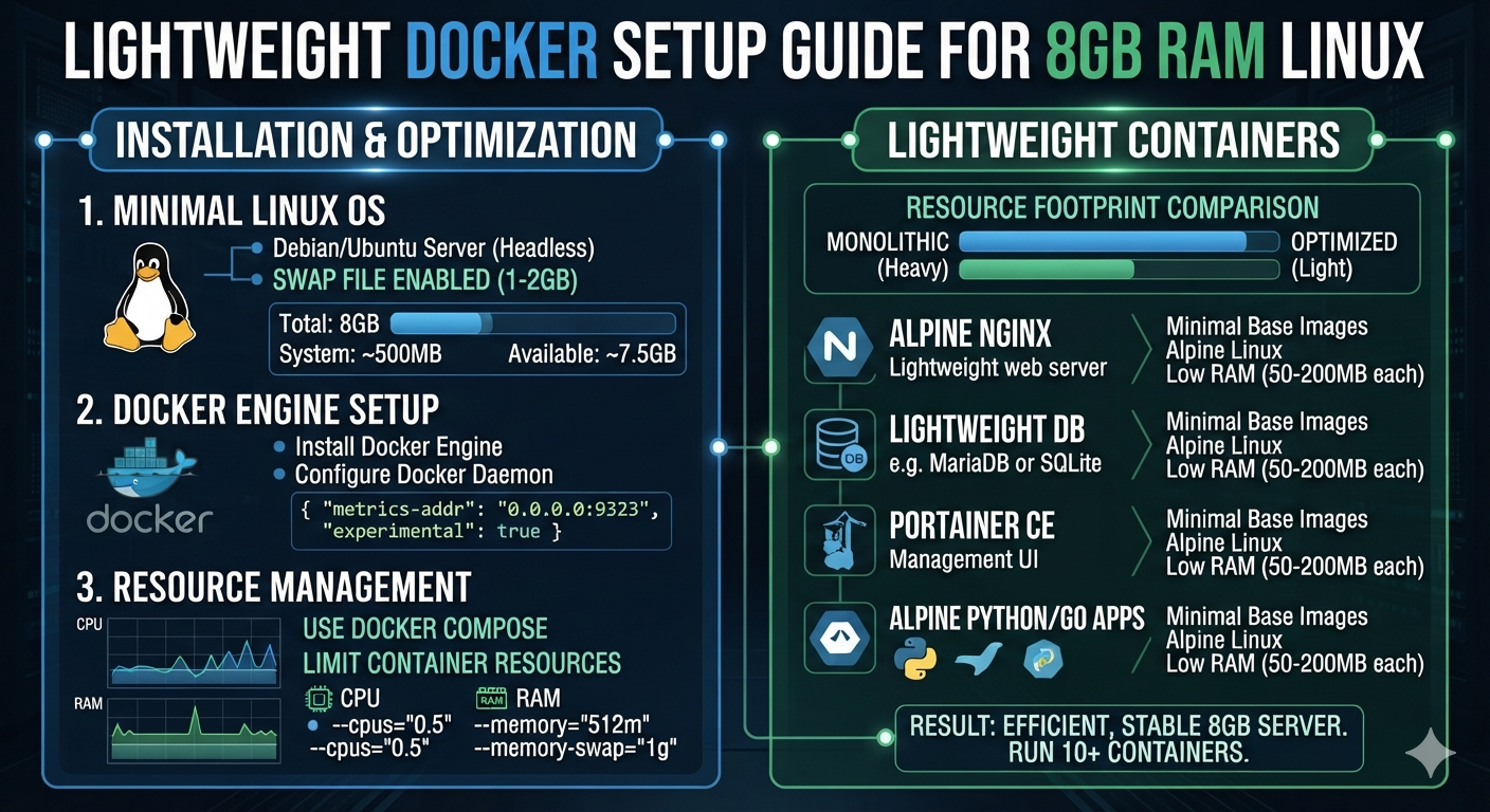 Lightweight Docker Setup Guide for 8GB RAM Linux Machines